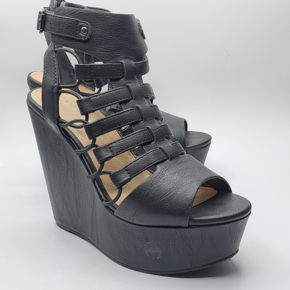 Rare 90s y2k 1.75" platform, 5.25" wedge heel strappy sandals size 5.5 - Picture 6 of 11